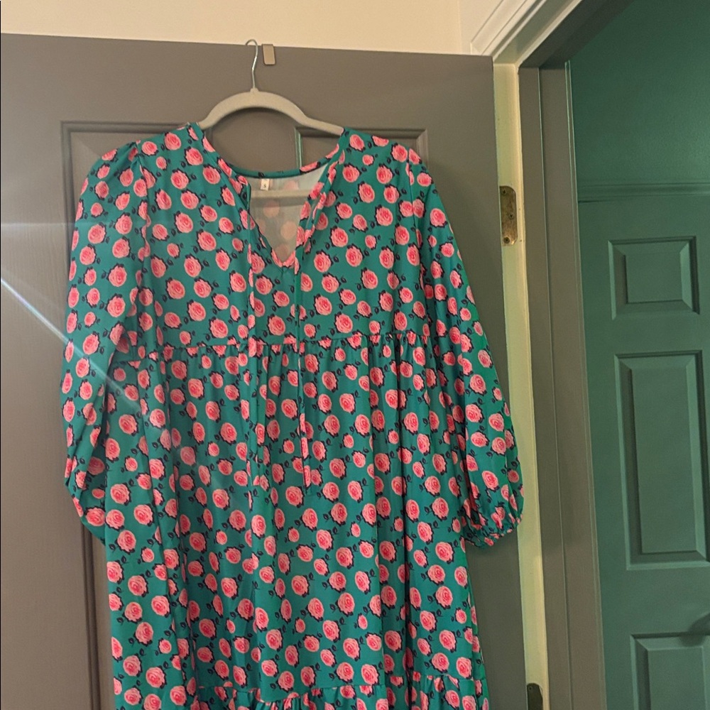 Floral Green and Pink Dress